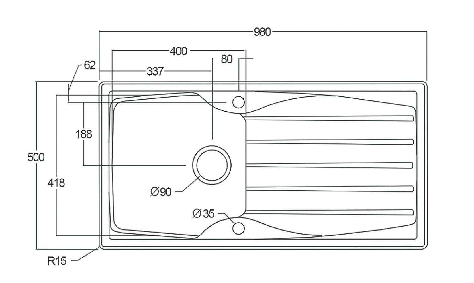 Liquida CMP10WH 1.0 Bowl Reversible White Kitchen Sink And Waste Kit